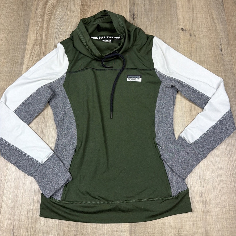 PINK Victoria's‎ Secret Ultimate Hoodie Women's Small Green Colorblock Pullover